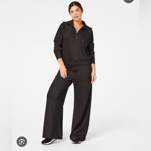 SPANX Air-Essentials Shine Half Zip Top Sz M Wide Leg Pants Sz  L